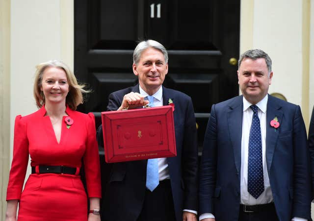 Mel Stride, right, with  Chancellor Philip Hammond, centre, in Downing Street 