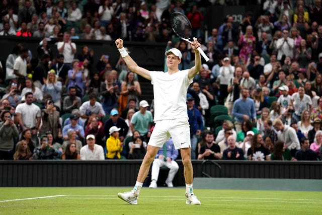 Jannik Sinner celebrates victory over Matteo Berrettini
