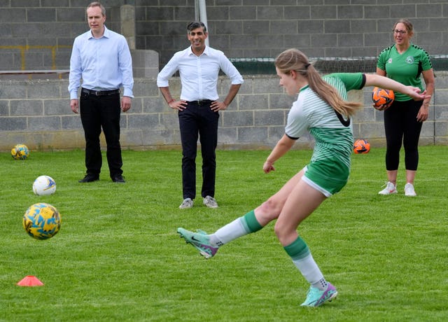 Rishi Sunak watches members of Wantage Town Football Club play football