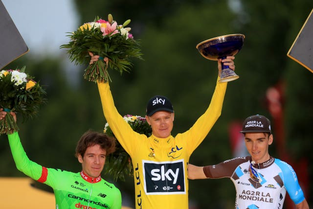 Chris Froome celebrates his fourth Tour de France victory in 2017