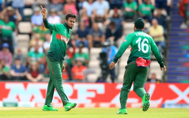 Shakib Al Hasan, left, collected the prize Afghanistan scalp of Mohammad Nabi (Adam Davy/PA)