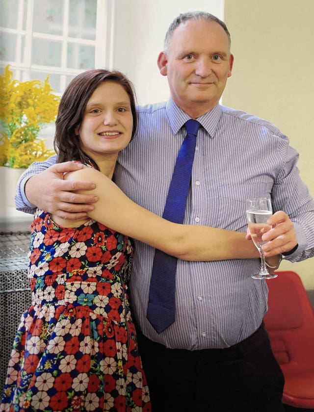 Melissa Mathieson hugs her father James