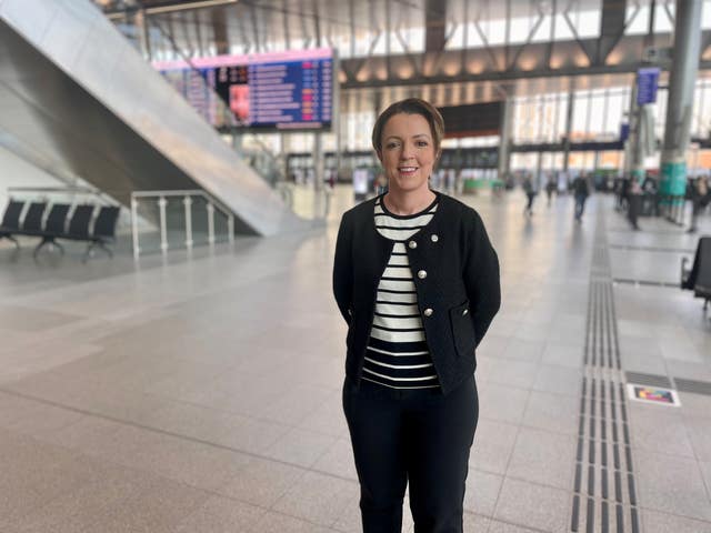 Infrastructure minister Liz Kimmins at Grand Central Station in Belfast