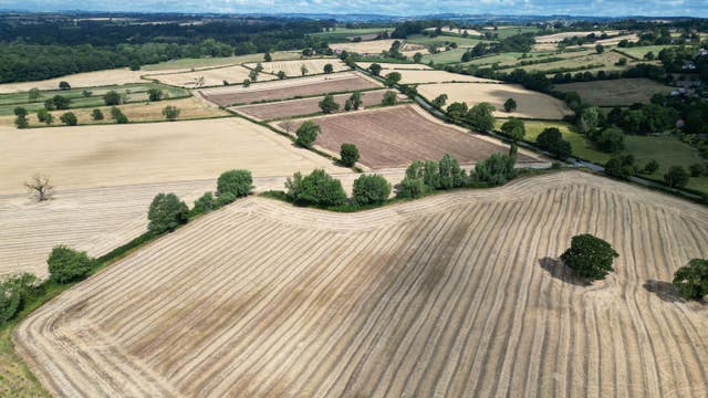 Dry fields and countryside over Quarndon in Derbyshire