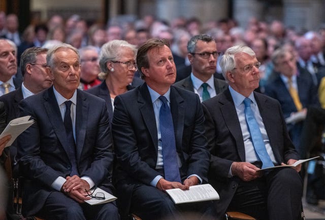 Former prime ministers Tony Blair, David Cameron and Sir John Major