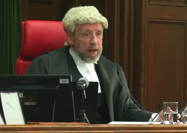 Lord Justice Holroyde during the hearing for Peter Sullivan at the Court of Appeal
