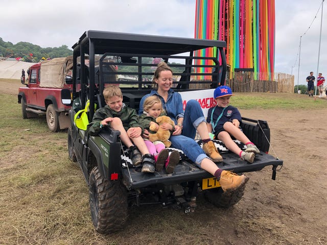 Emily Eavis opening the new Parlay Parlour in The Park on the first day of the Glastonbury Festival at Worthy Farm in Somerset