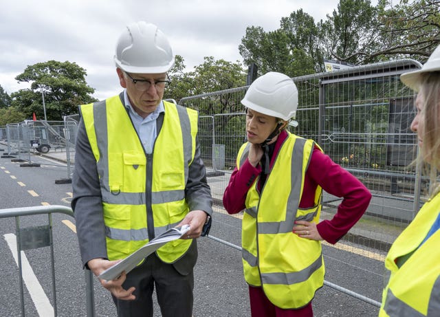 City of Edinburgh chief planning officer and head of building standards, David Givan, and Deputy First Minister Jenny Gilruth during a visit to the site of the Princes Street fire