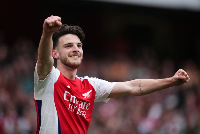 Arsenal’s Declan Rice celebrates scoring