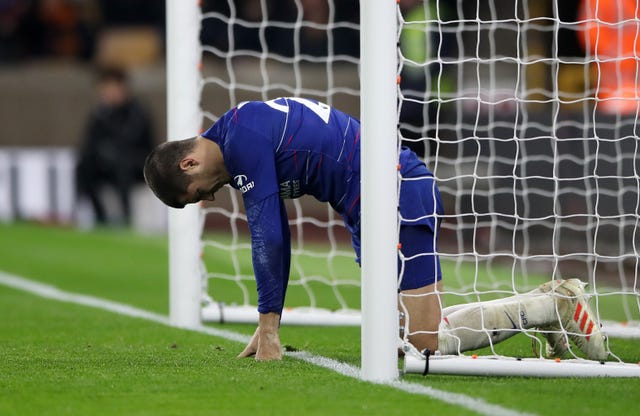 Alvaro Morata reacts after a missed chance against Wolves