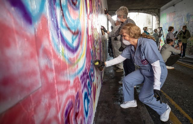 Pearl Cameron, aged 68, one of the ‘Graffiti Grannies’ that took part in an over-65s street-art workshop at this year’s Nuart Aberdeen Festival
