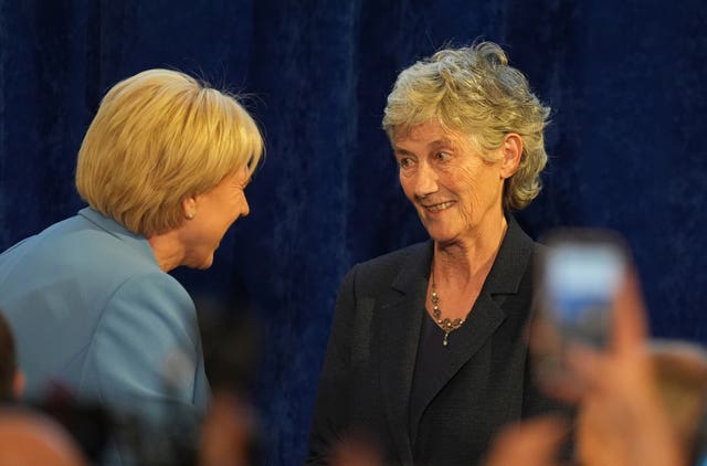 Catherine Connolly alongside Heather Humphreys