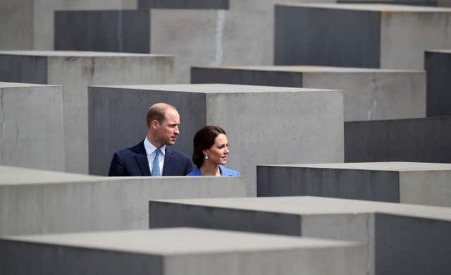 The Duke and Duchess of Cambridge during a visit to the Holocaust Memorial in Berlin (Jane Barlow/PA)