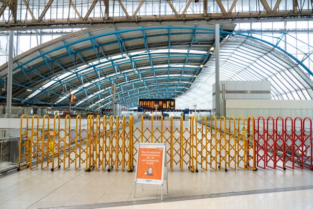 Closed platforms at Waterloo station, London, during the strikes