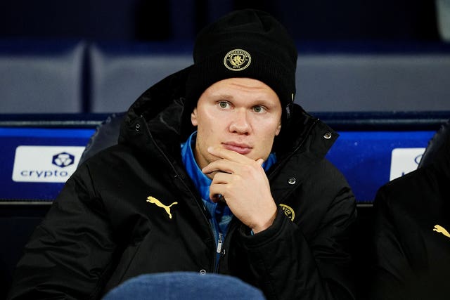 Manchester City’s Erling Haaland on the bench