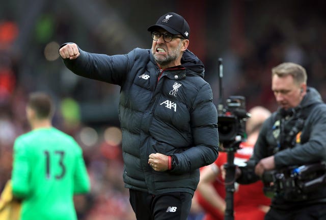 Liverpool manager Jurgen Klopp pumps his fist in celebration