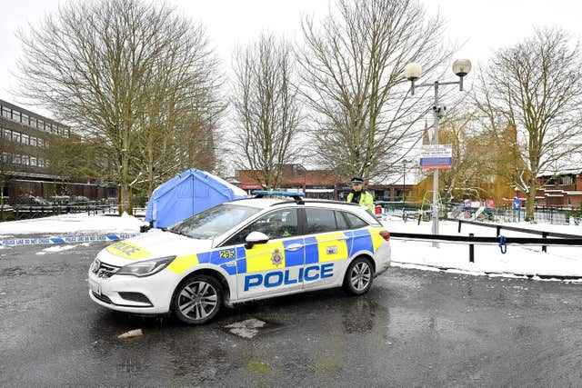 Police officers at The Maltings, Salisbury, where the investigation into the suspected nerve agent attack on Russian double agent Sergei Skripal and his daughter Yulia continues (Ben Birchall/PA)