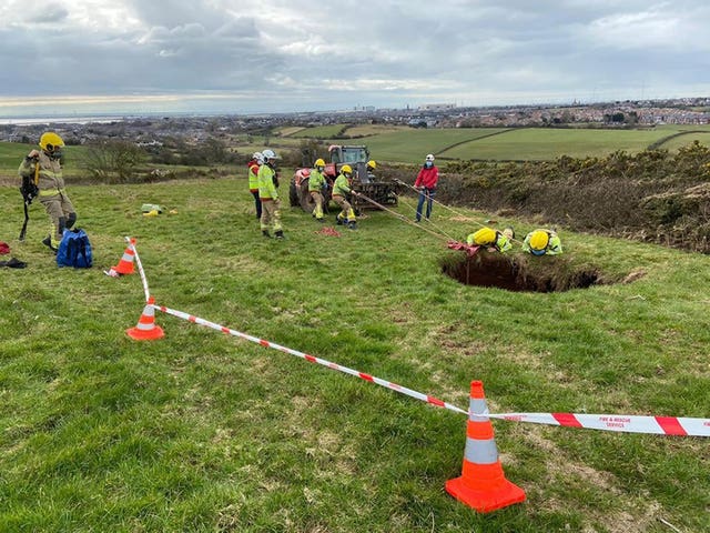 The rescue of a quad biker who fell into a 60ft sinkhole near Barrow-in-Furness in Cumbria