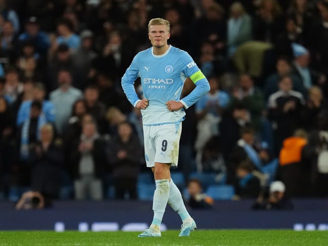 Erling Haaland appears dejected after the final whistle