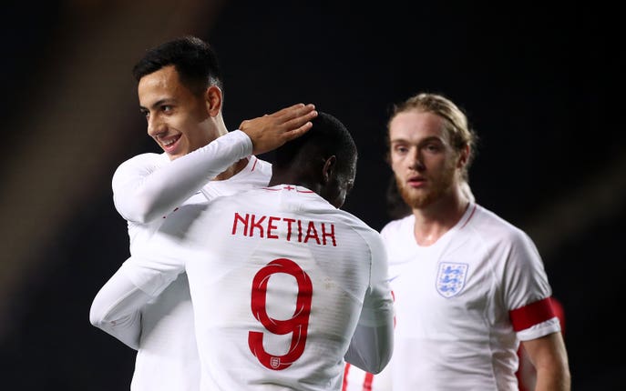 Nketiah (centre) has been in fine goalscoring form