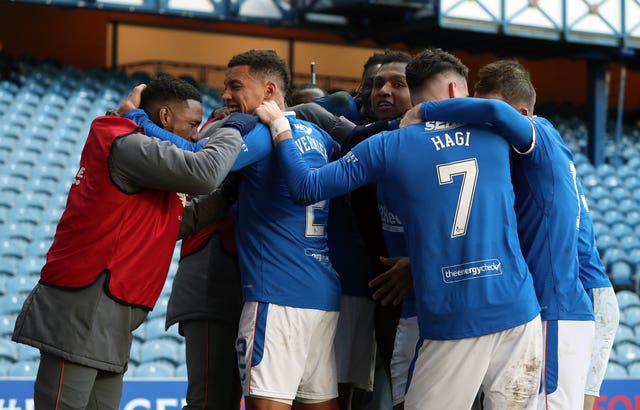 Rangers celebrate their winning goal