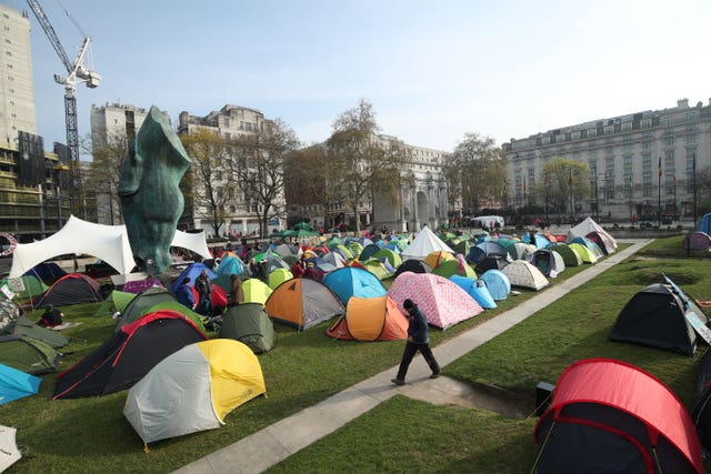 Extinction Rebellion demonstrators camp near Marble Arch