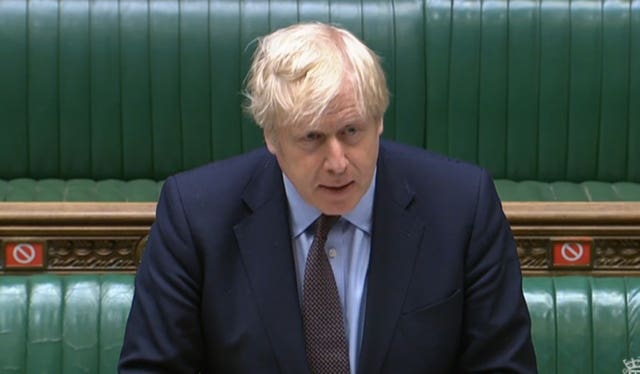 Boris Johnson speaks during Prime Minister’s Questions in the House of Commons 
