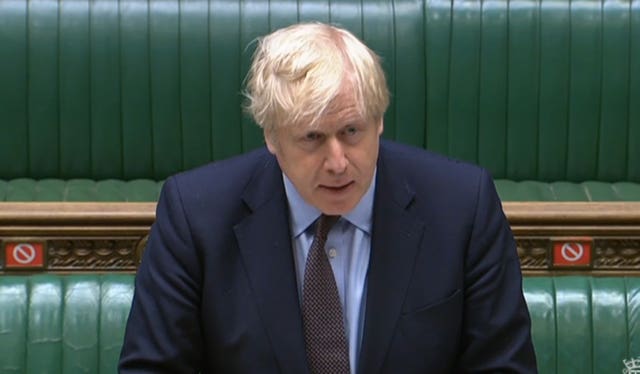 Boris Johnson speaks during Prime Minister’s Questions in the House of Commons