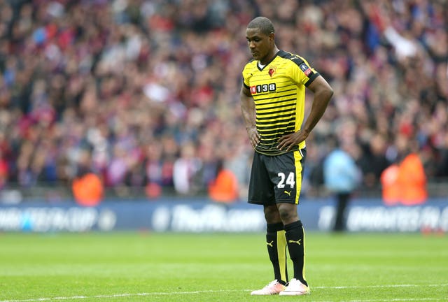 Odion Ighalo stands dejected after the FA Cup semi-final defeat to Crystal Palace