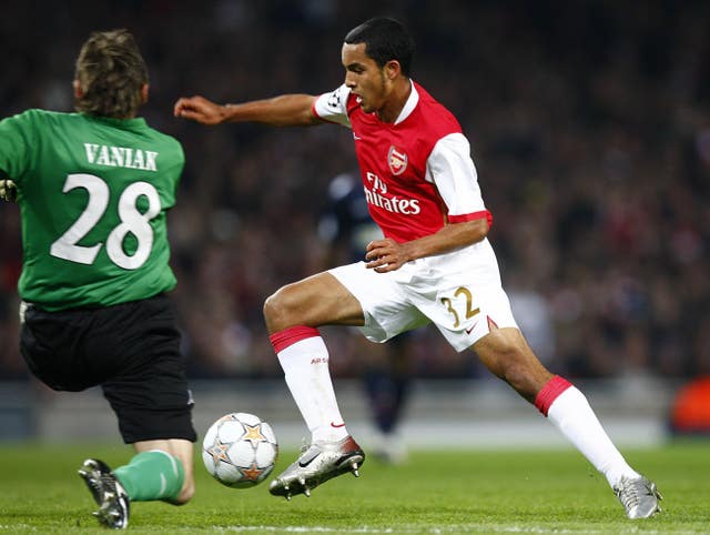 Theo Walcott's landmark strike against Slavia Prague was the first goal of a brace (Sean Dempsey/PA).