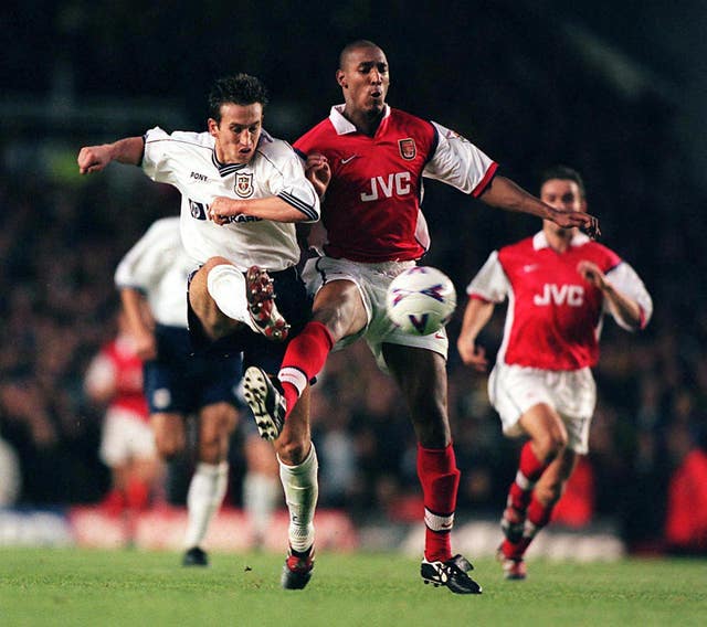 Justin Edinburgh in action for Tottenham against Arsenal in the 1990s