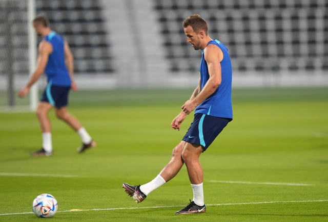 Harry Kane trains in Qatar (Martin Rickett/PA)