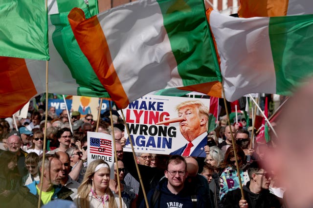 an anti-Trump protest march through Dublin city