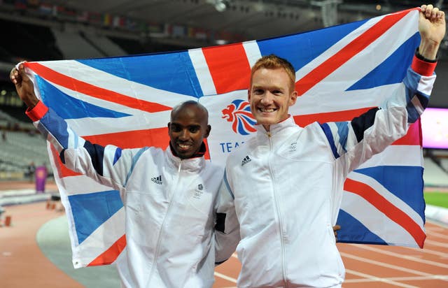 Rutherford pictured with Mo Farah, left, on Super Saturday