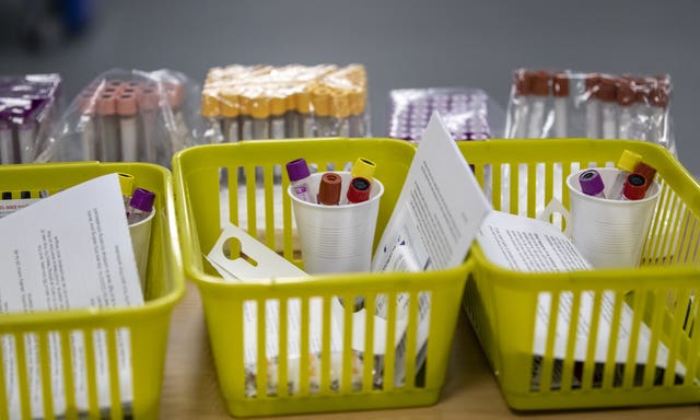 Blood tests at a pop-up plasma donor centre in Liverpool