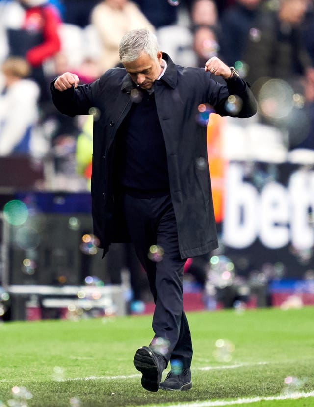 Jose Mourinho celebrates victory in his first game in charge of Spurs
