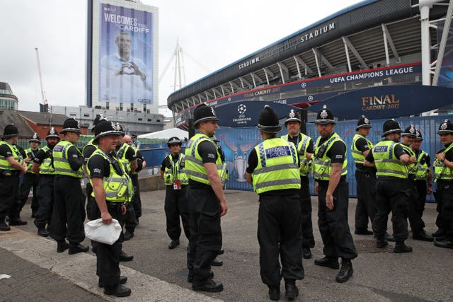 Police outside the National Stadium in Cardiff