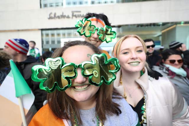 Revellers lined 5th Avenue during the St Patrick’s Day parade in New York City (Niall Carson/PA)