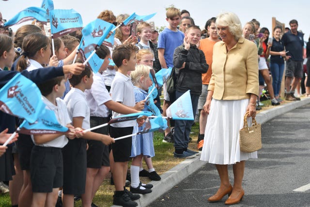The Duchess of Cornwall meeting children from a local primary school