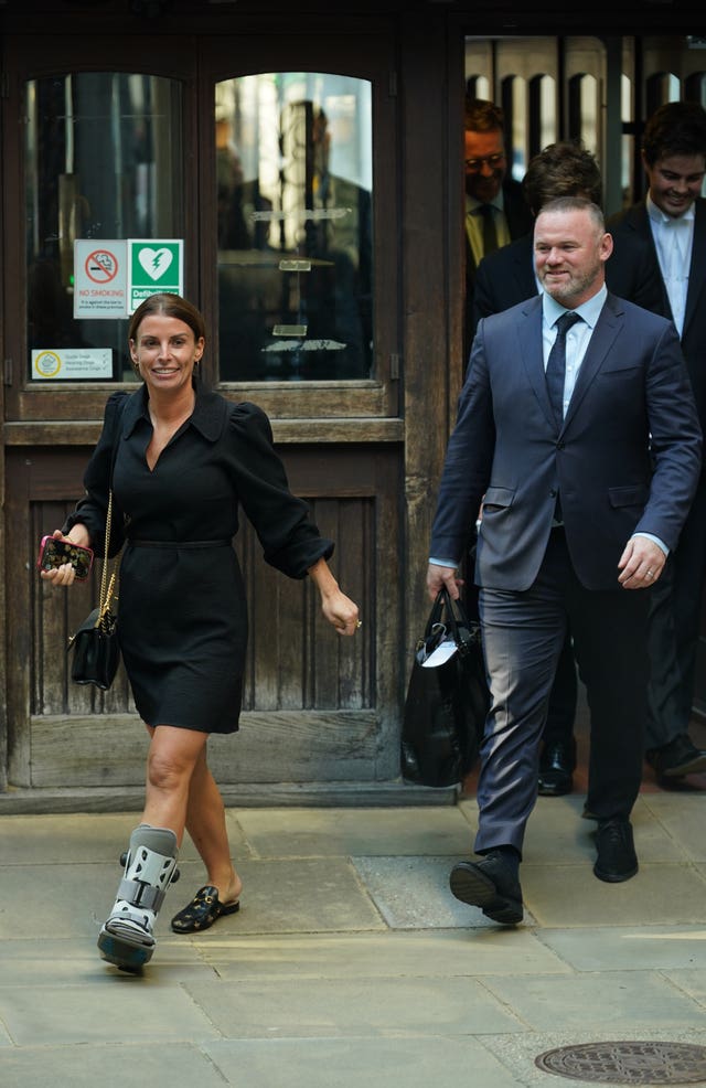Coleen and Wayne Rooney leave the Royal Courts of Justice, London, as the high-profile libel battle between Rebekah Vardy and Coleen Rooney continues