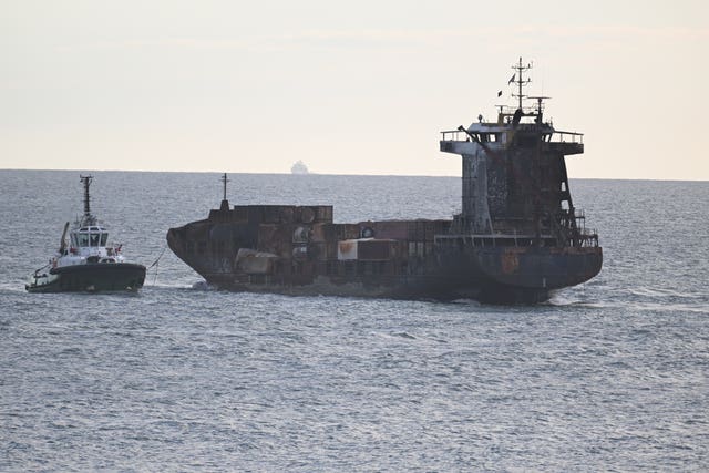 The stricken container ship, Solong, after the collision