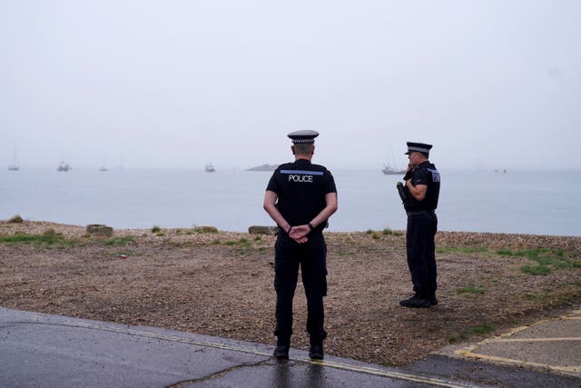 Police officers at Eastney Point, near Eastney Beach, Portsmouth