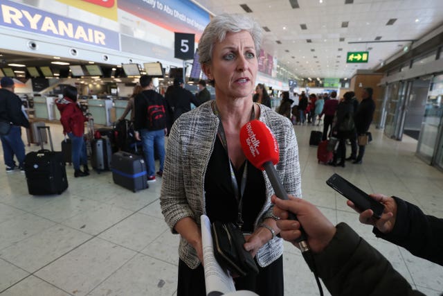 Siobhan O’Donnell, spokeswoman for Dublin Airport, speaking to the media in Terminal 1
