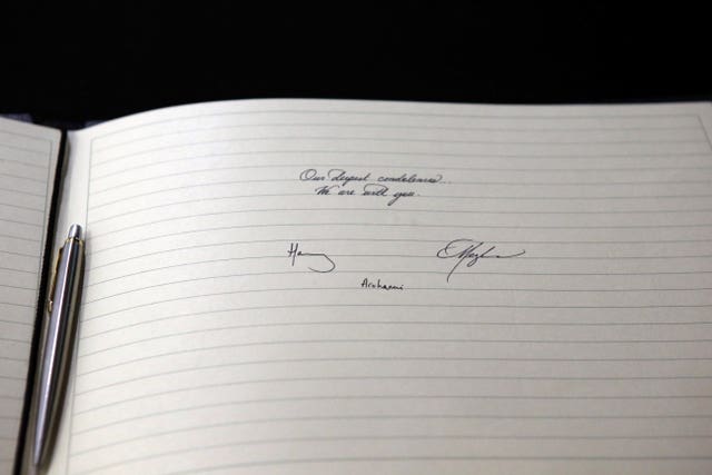 The message written by the Duke and Duchess of Sussex at New Zealand House in London
