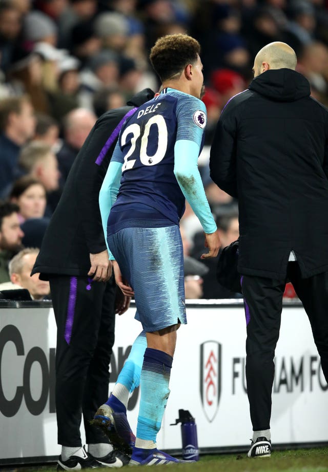 Dele Alli went off clutching his hamstring at Craven Cottage (Adam Davy/PA).