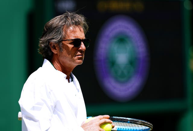 Rafael Nadal’s coach Francisco Roig during a practice session on court 16 on day eight of the 2022 Wimbledon Championships at the All England Lawn Tennis and Croquet Club,
