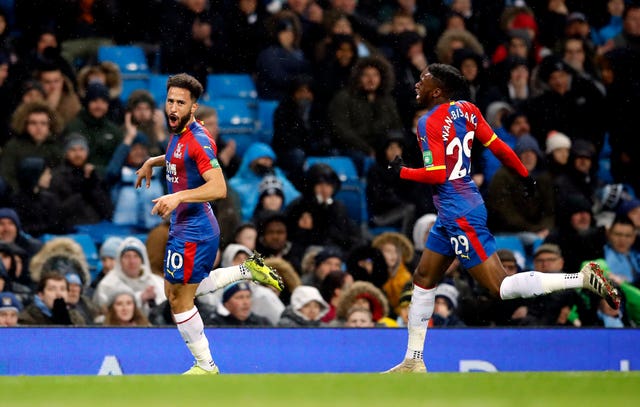 Crystal Palace's Andros Townsend (left) scored a stunning goal at the Etihad