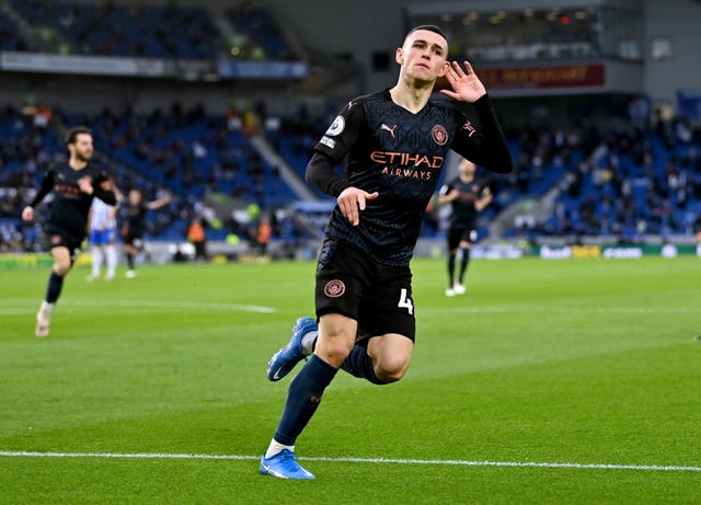 Phil Foden celebrates his goal