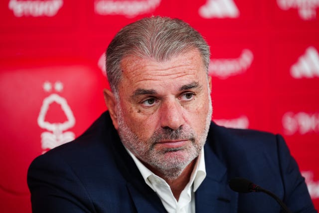 Ange Postecoglou at his press conference to unveil him as Nottingham Forest manager