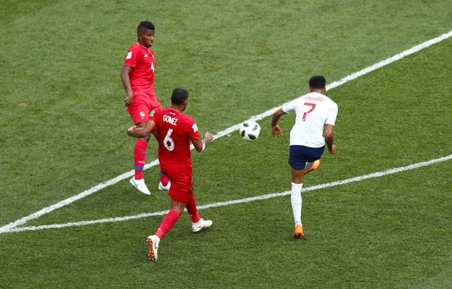 Lingard unleashes the shot which gave England their third goal against Panama
